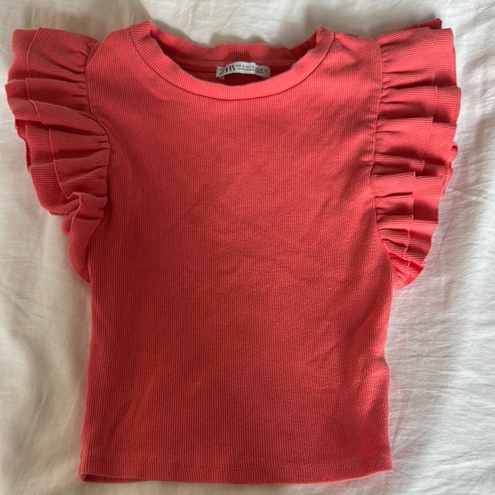 Zara Ruffled Coral Women’s Top